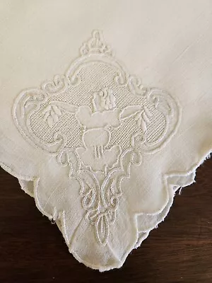 6 Large White Vintage Linen Embroidered Napkins  • $18