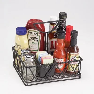 Black Metal Five Compartment Condiment Caddy Iron Powder Coated • $15