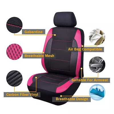 $44.99 • Buy 2 Car Seat Covers Universal Front Fit Armrest Airbag With Back Pocket Pink Women