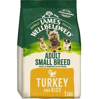 1.5kg James Wellbeloved Adult Small Breed Dry Dog Food Biscuits Turkey & Rice • £12.54