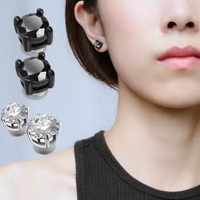 Stainless Steel Magnetic Stud Earrings For Women Men Non-Piercing Clip On 6/8 MM • $6.25