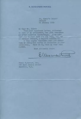 E. Alexander Powell - Typed Letter Signed 01/26/1939 • $320