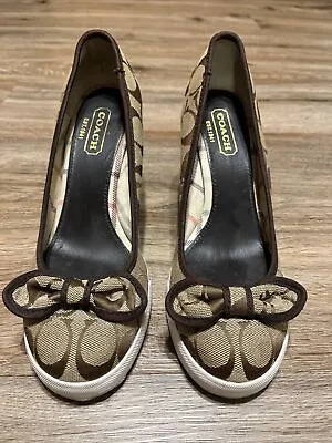 $19.99 • Buy Coach Brown Sweetie Q284 Wedge Sneakers Canvas W/ Bow Women's Size 7M No Box