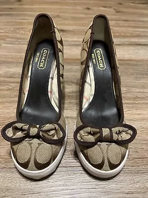 $19.99 • Buy Coach Brown Sweetie Q284 Wedge Sneakers Canvas W/ Bow Women's Size 7M No Box