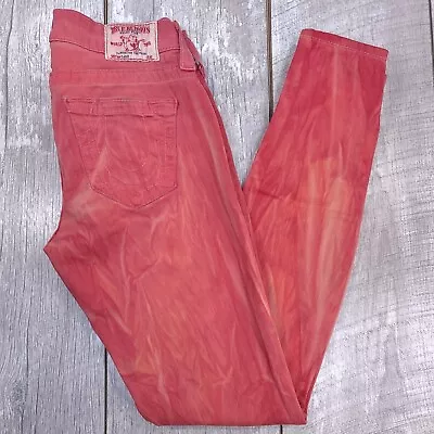 True Religion Casey Jeans Womens 27x30 Pink Orange Denim Low Skinny Leg Pants • $32.47