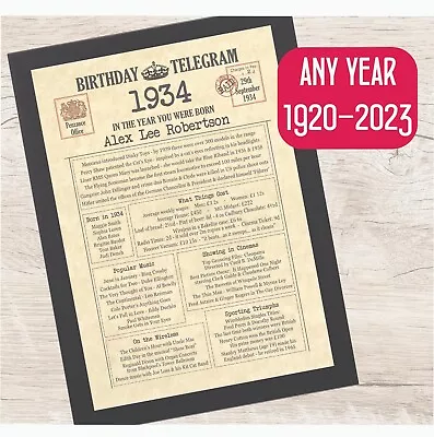 90th Birthday Gift Personalised 1934 Day You Were Born Print Mum Dad Nan Grandad • £8.50