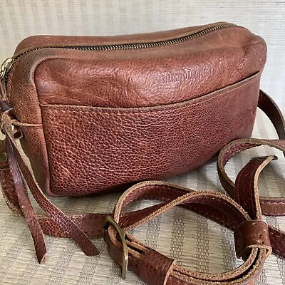 Vintage Portland Leather Crossbody Satchel Bag Brown Pebbled Strong Hide Scent • $49.95