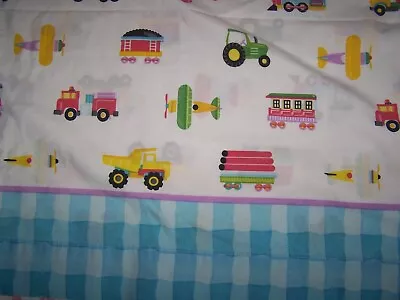 Vintage Twin Flat Sheet Dan River Kids Trains Fire Trucks Airplanes Tractors ETC • $14.95