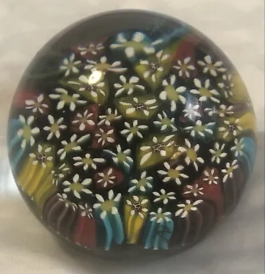 Murano Art Glass Flower Anemone Paperweight Millefiori Mini 2  Highx2-1/4  Wide • $34.98