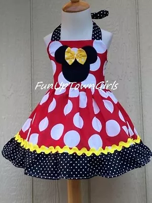 Girl Disndey Scustom Boutique Red Polka Dot  Minnie Mouse Halter Dress • $38.99