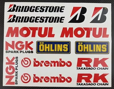 Sponsor Race Decal 14 Stickers Set Motul Ohlins Ngk Rk For Yamaha Honda Suzuki • £11.88