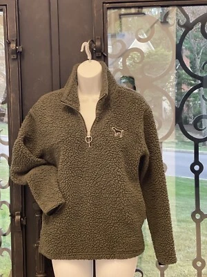 $3.50 • Buy Victoria Secret PINK Green Xsmall Pullover Fleece Sweatshirt Zip Vneck EUC