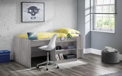 Grey Oak Effect 3FT Single Bed + Desk Shelves Under Storage L197 H75cm MORITZ  • £329