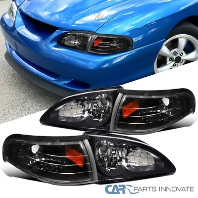 Fit Ford 94-98 Mustang GT SVT Headlights Black+Corner Turn Signal Lamps W/ Amber • $85.95