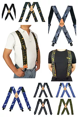 Mens Heavy Duty Metal Clip 2  Wide Work Suspender Braces X Back Printed Patterns • $15.74