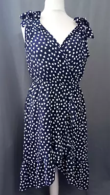Ladies Size 14 Quiz Navy Blue Love Heart Faux Wrap Dress NWOT • £3