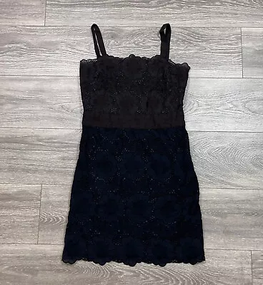 Milly Black Cotton Floral Lace Crochet Lined Mini Shift Sheath Dress Sz 2 XS • $30