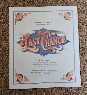 $4.97 • Buy Last Chance 1995 Board Game Replacement Parts - Instructions - Unused