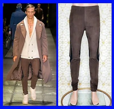 F/W 2015 Look# 37 VERSACE BROWN LEATHER LOUNGE SPORT PANTS Size 48 - 32 (M) • $1054.40