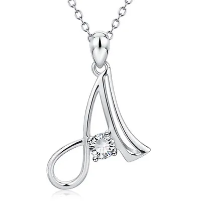 26 Letters 925 Sterling Solid Silver Crystal Pendant Charms Bead Necklace Chain • £3.59