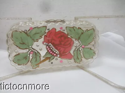 Vintage Theresa-bag Mod Painted Roses &  Rhinestone Lucite Box Purse Lyndhurst • $49.99