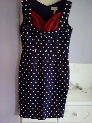 Lindy Hop Dress Navy With Spots Size 14 • £9
