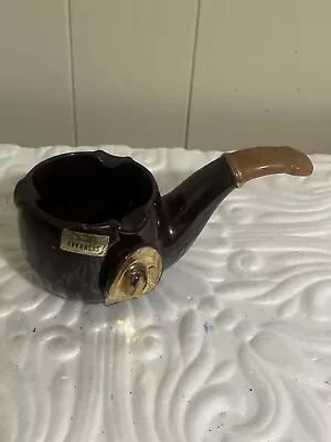 Vintage Sonsco Japan Pipe Shaped Old Western Style Hat & Gun Ashtray - Gold Trim • $18.99