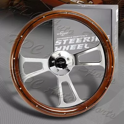 W-Power 18  Dark Wood Grip 5-Hole Aluminum Chrome 3-Spoke Vintage Steering Wheel • $124.99