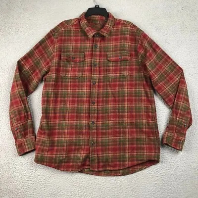 Orvis Red Plaid Flannel Shirt Button Up Shacket Thick Lumberjack Mens XL Cotton • $21.74