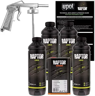 U-POL Raptor Black Truck Bed Liner Kit W/ FREE Spray Gun 4 Liters Upol • $149.99