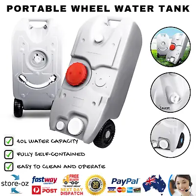 Weisshorn 40L Portable Wheel Water Tank Outdoor Camping Caravan Storage Grey • $102.08