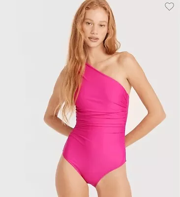 J. Crew Women’s Size 10  Ruched One-Shoulder One-Piece Radiant Fuchsia Swimsuit • $45