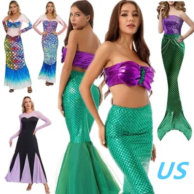 US Womens Mermaid Cosplay Costume Dress Halloween Party Sea Witch Fancy Dress Up • $19.54