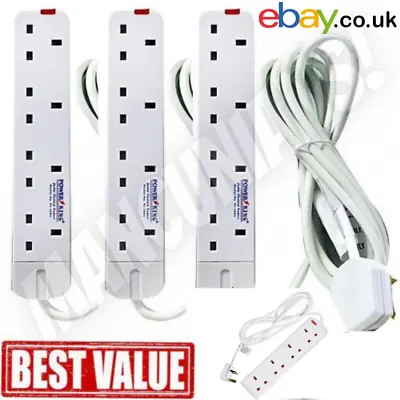 £0.99 • Buy UK Extension Lead Cable Electric Mains Power 3 4 5 6 Gang Way Plug Socket Fused
