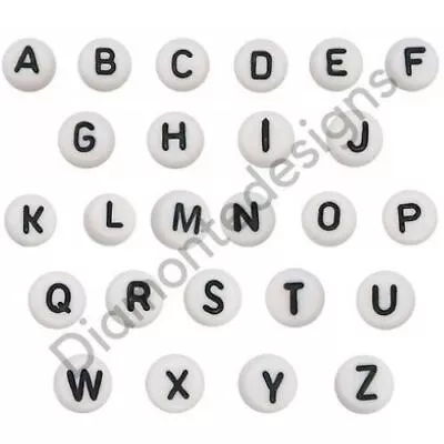 100 Pcs WHITE Acrylic Single Letter Coin Beads A - Z Disc Alphabet Bead 7mm UK • £21.95