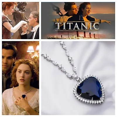 £99.99 • Buy Titanic Heart Of The Ocean Smaller Necklace & Pendant Sapphire Blue Crystal 18”