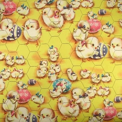 Vintage Easter Chicks & Eggs In Chicken Coop 8x8 Craft Cotton Fabric Block • $14.80