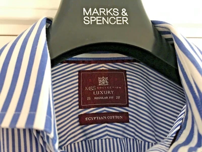 £4.99 • Buy Mens M&S Collection Marks & Spencer Luxury Blue White Shirt French Cuff 38 / 15 