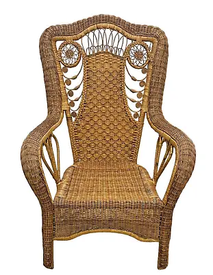 Cane Wicker Arm Chair Rattan Bamboo Reed Natural Nursery Antique Vintage • $799.57