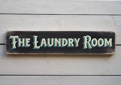 THE LAUNDRY ROOM Vintage Style Wooden Sign. Handmade Retro Home Gift • £24.95