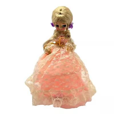 Vintage Bradley Blonde Hair Big Eyes Doll Fancy Pink Lace Full Dress & Stand 14  • $14.99