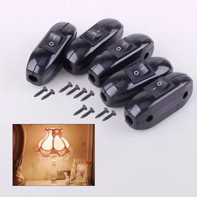 5pcs ON/OFF Table Lamp Desk Bed Light Cord In Line Rocker Switch 250V 6A Black • £5.28