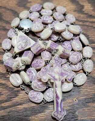 Vintage HTF Rosary Purple Sculptured Religious Crucifix Catholic Rosaries Lot #C • $38.89