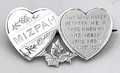 Sterling Silver  Stamped MIZPAH Double Heart Brooch 4.6grams 2cm X 3.3cm Dv15 • $9.93