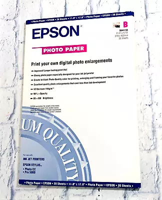 Epson Glossy Photo Paper 11 X 17  / 20 Sheets For Ink Jet Printers (S041156) • $18.64