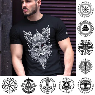£8.99 • Buy Vikings T-Shirt Odin Valhalla Thor Norse God Runes Yggdrasil Viking Compass Axes