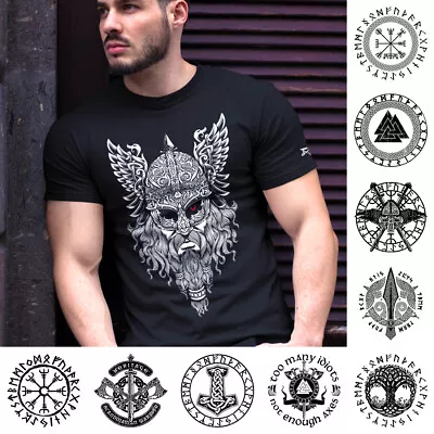 £11.99 • Buy Vikings T-Shirt Odin Valhalla Thor Norse God Runes Yggdrasil Viking Compass Axes