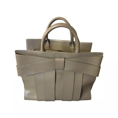 $188 • Buy Zac Posen 'Z Spoke' Large Shirley Bow Pleated Satchel Gray Leather Handbag EUC
