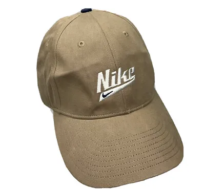Vintage Nike Hat Baseball Cap Embroidered Swoosh Spell Out Khaki Y2K O/S • $29.99