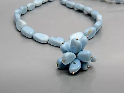 Blue Opal Necklace 19 Inch Adjustable Length Smooth Tumble Shape Gemstone Beads • $27.72